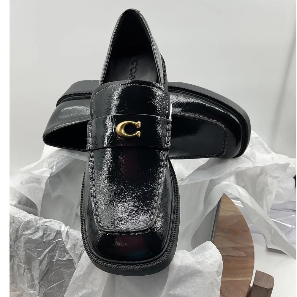 Coach Leah Loafer Black Glazed Leather Signature C Hardware CCH83 Womens 9B